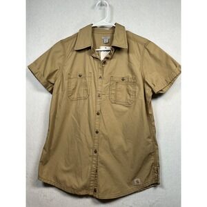 Carhartt Women Small 4/6 Khaki Button Up Short Sleeve Work Shirt‎ NWT